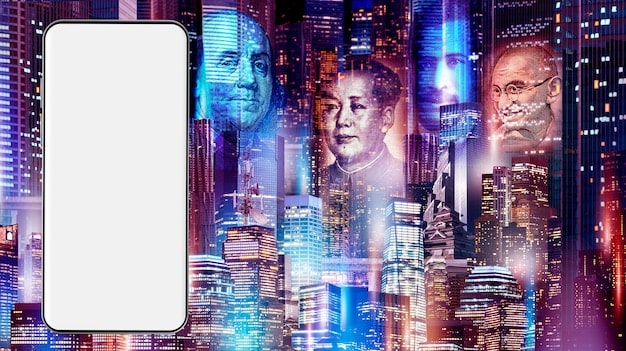 A futuristic cityscape filled with holographic projections of viral video clips, showing popular social media icons and augmented reality overlays, illustrating the intersection of technology and content in urban environments.