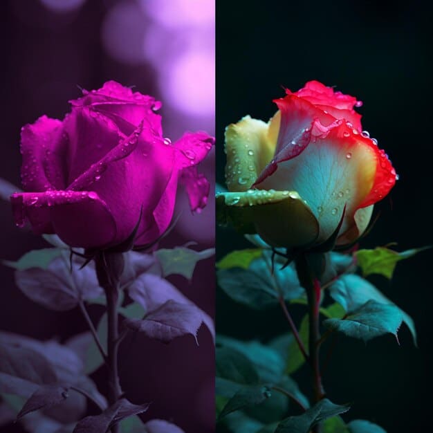 A side-by-side comparison showing the same image projected with a low contrast ratio (washed out colors) and a high contrast ratio (vibrant colors and deep blacks).