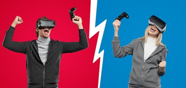 A split-screen image showing a person wearing a VR headset on one side, and on the other side, the VR experience they are immersed in, which is a scene from a popular movie. The person looks amazed and fully engrossed in the VR movie scene.