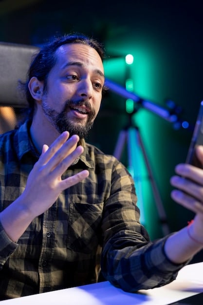 A close-up shot of a musician interacting with fans during a live stream on a social media platform, emphasizing community engagement.