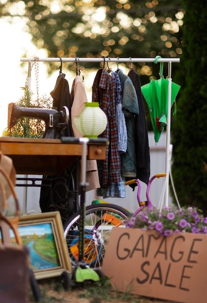 A photograph of a well-organized thrift store rack, showcasing a variety of clothing items including a sequined dress, a velvet blazer, and a chiffon scarf. The lighting is bright and inviting, highlighting the potential for finding hidden treasures.