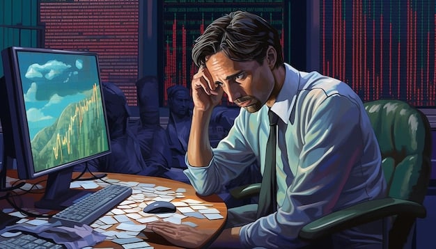 A worried musician looking at complex financial spreadsheets on a laptop, surrounded by streaming platform logos, depicting the challenges of understanding royalty statements.