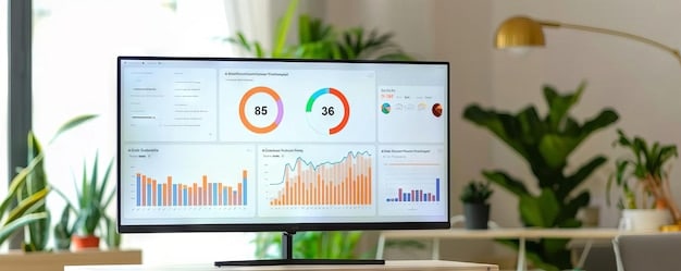 A digital marketing dashboard displaying analytics, charts, and graphs showing increased engagement, reach, and conversion rates, with 