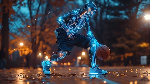 A famous basketball player demonstrating a new sports shoe on a court, surrounded by a subtle digital glow, symbolizing innovation and peak performance.