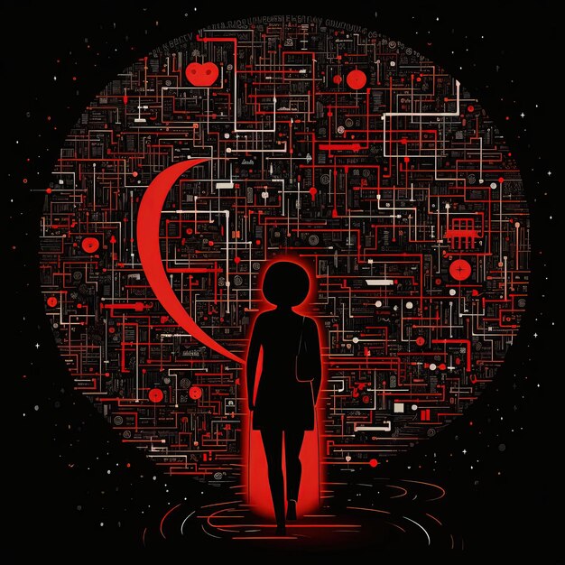 A highly stylized, dark illustration of a person with a blank, passive expression, surrounded by glowing data lines and digital symbols, representing the dehumanizing aspect of the NPC label.