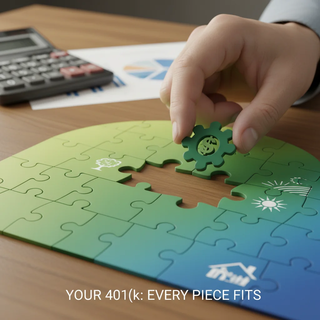 Hand placing puzzle piece representing a 401(k) contribution into a retirement plan
