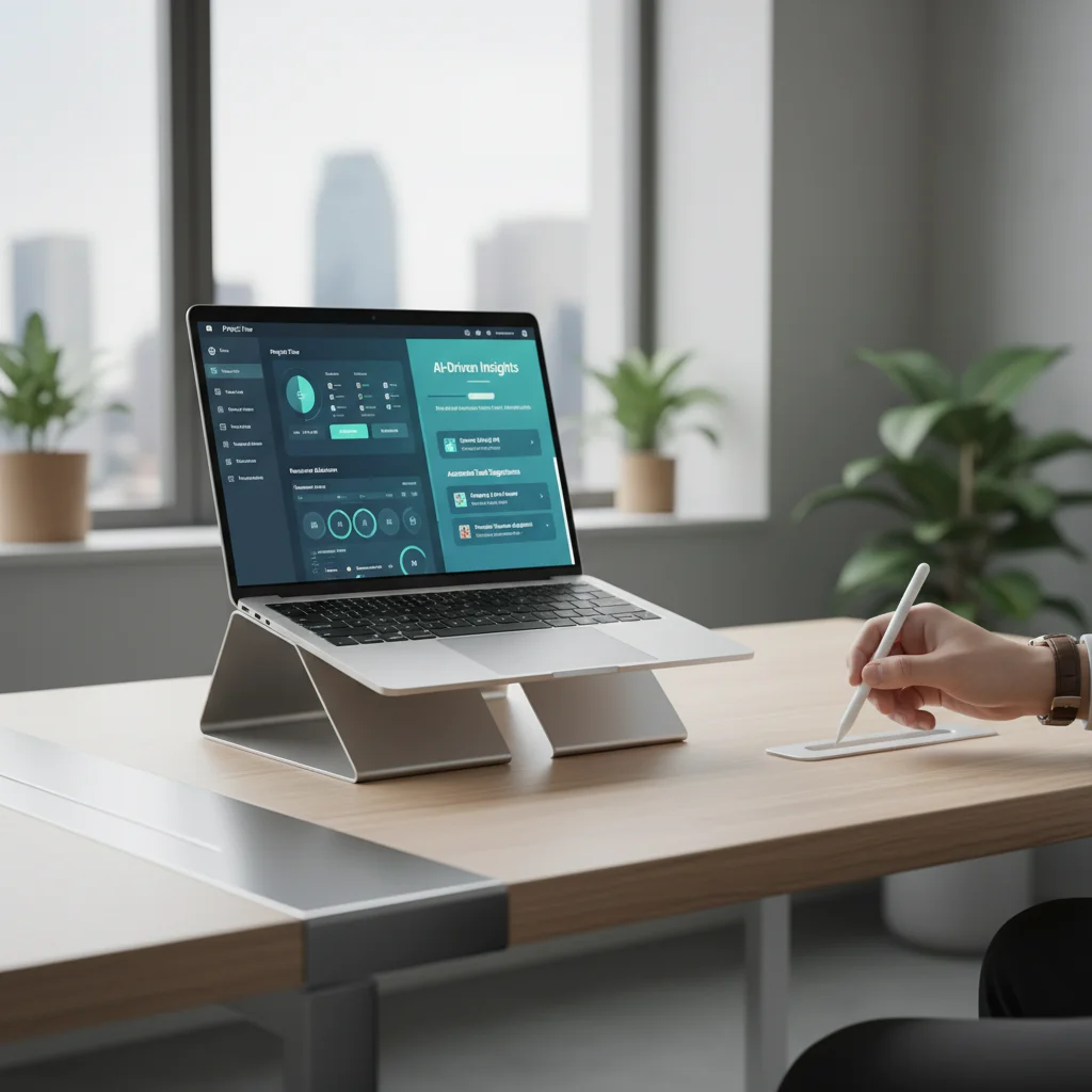 AI-powered project management dashboard on laptop