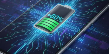 Android phone showing increased battery life percentage with glowing energy