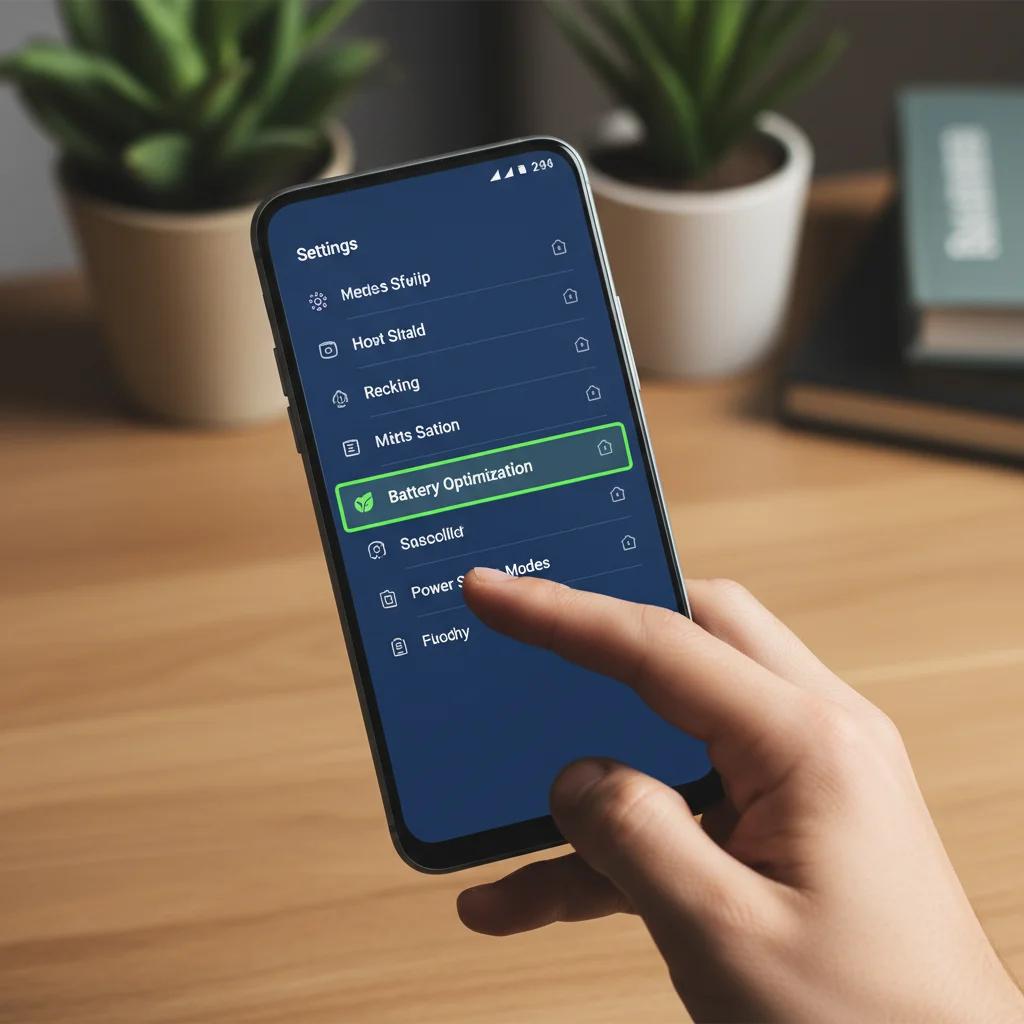 User navigating Android settings for battery optimization features