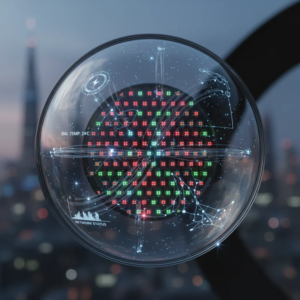 Close-up of AR glasses lens with micro-LED display