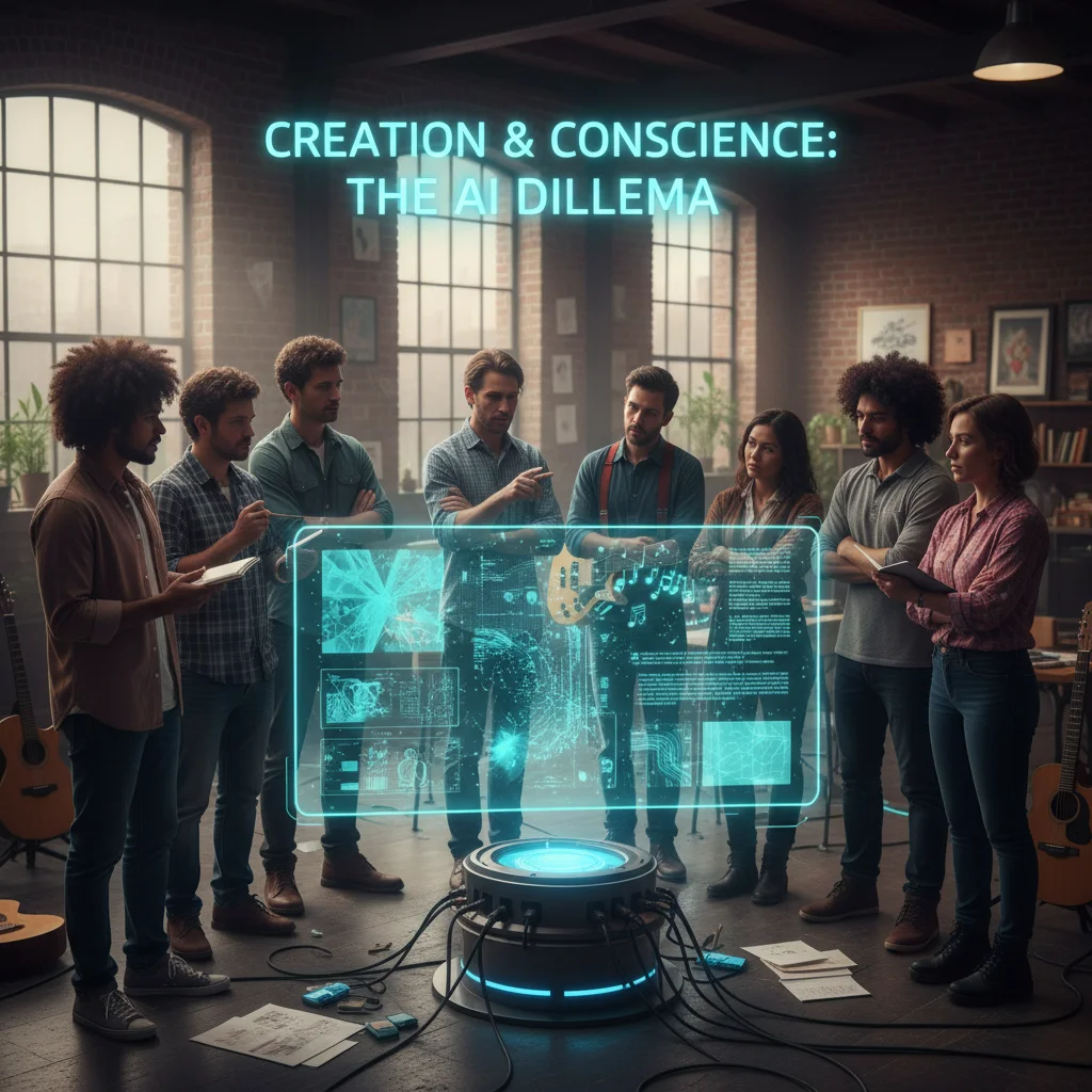 Artists debating ethical implications of AI-generated content