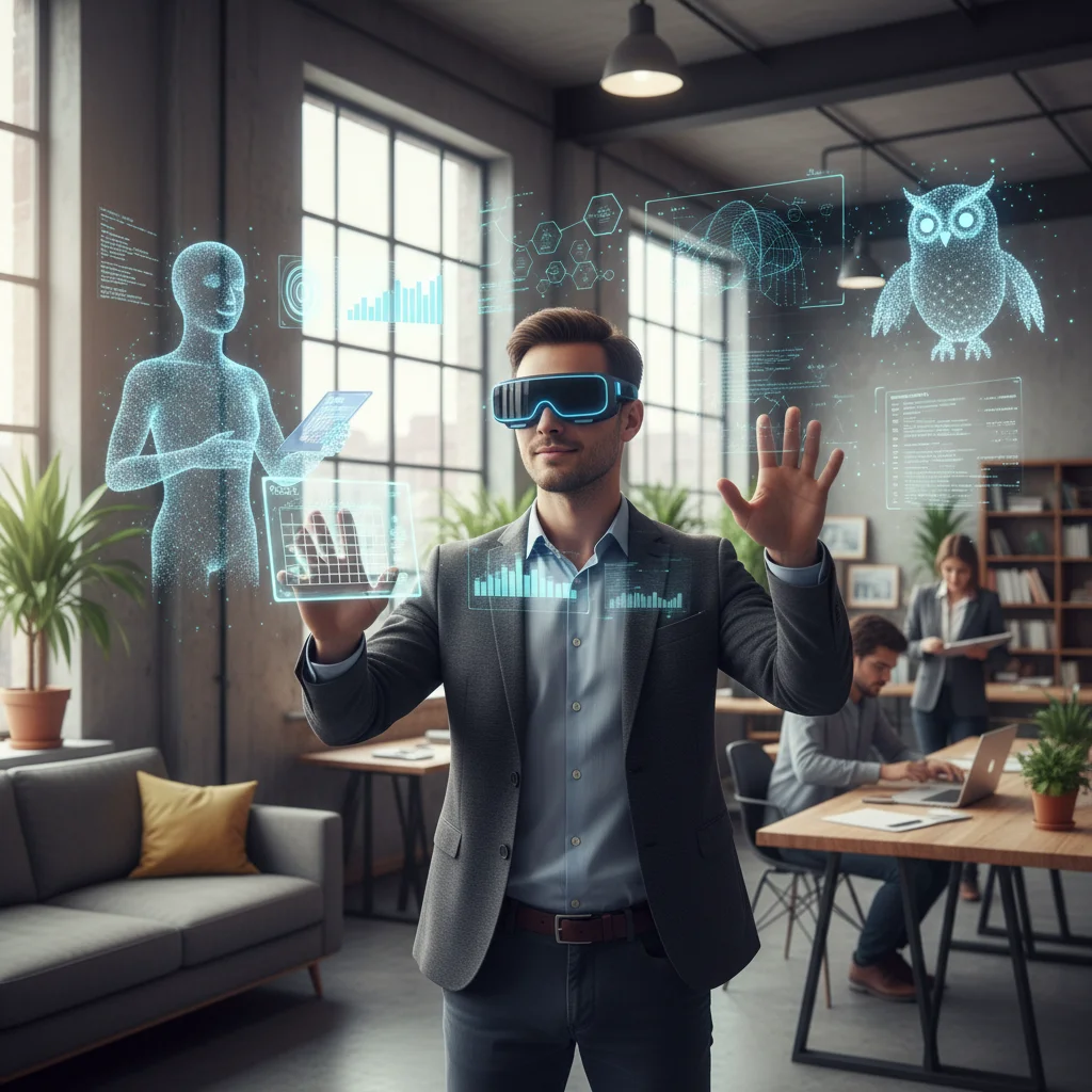 Person using augmented reality for AI-enhanced workflow
