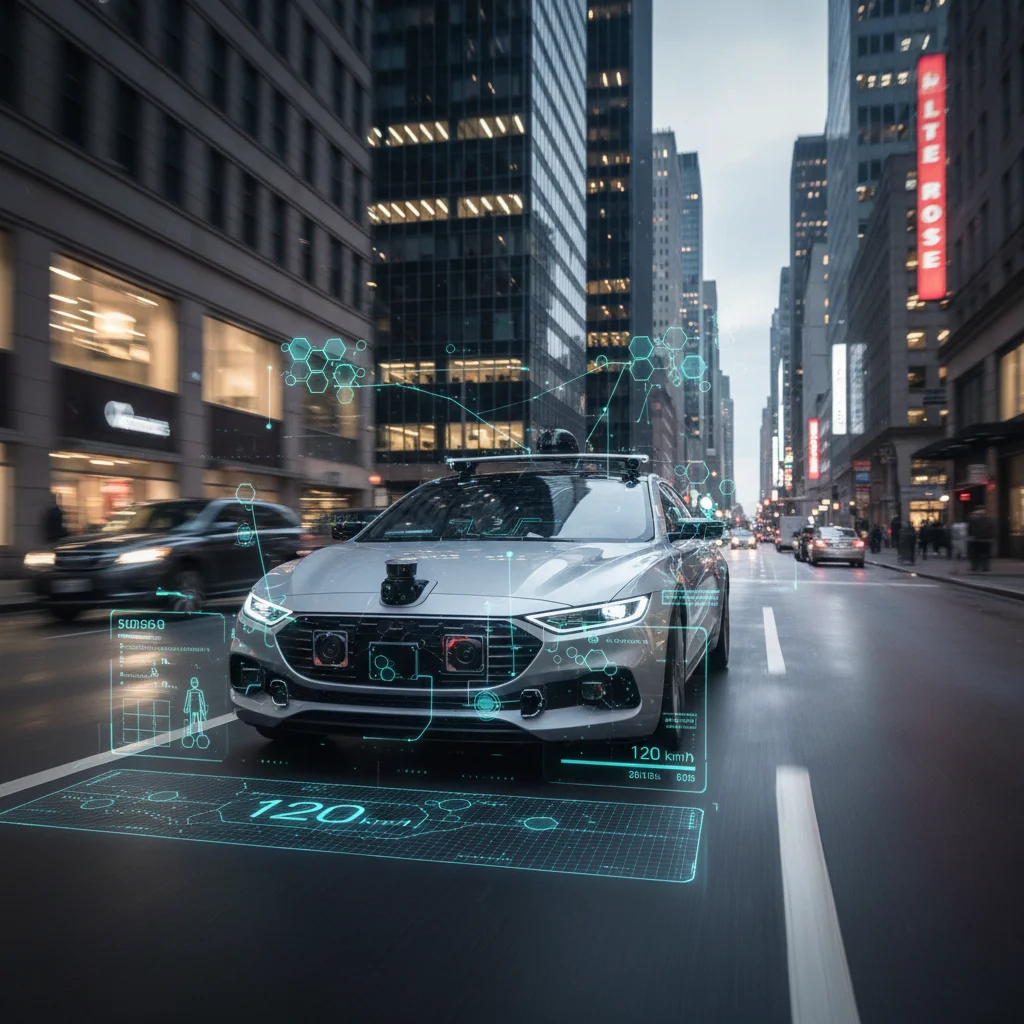 Autonomous vehicle processing real-time sensor data at the edge for navigation and safety.