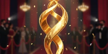 Golden award trophy gleaming on a red carpet, symbolizing upcoming award season 2026