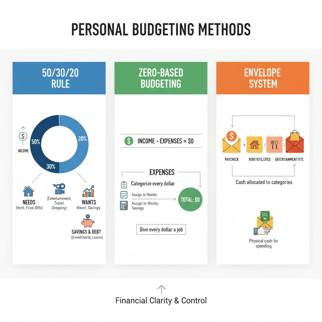 Infographic explaining various budgeting methods for effective emergency fund savings.