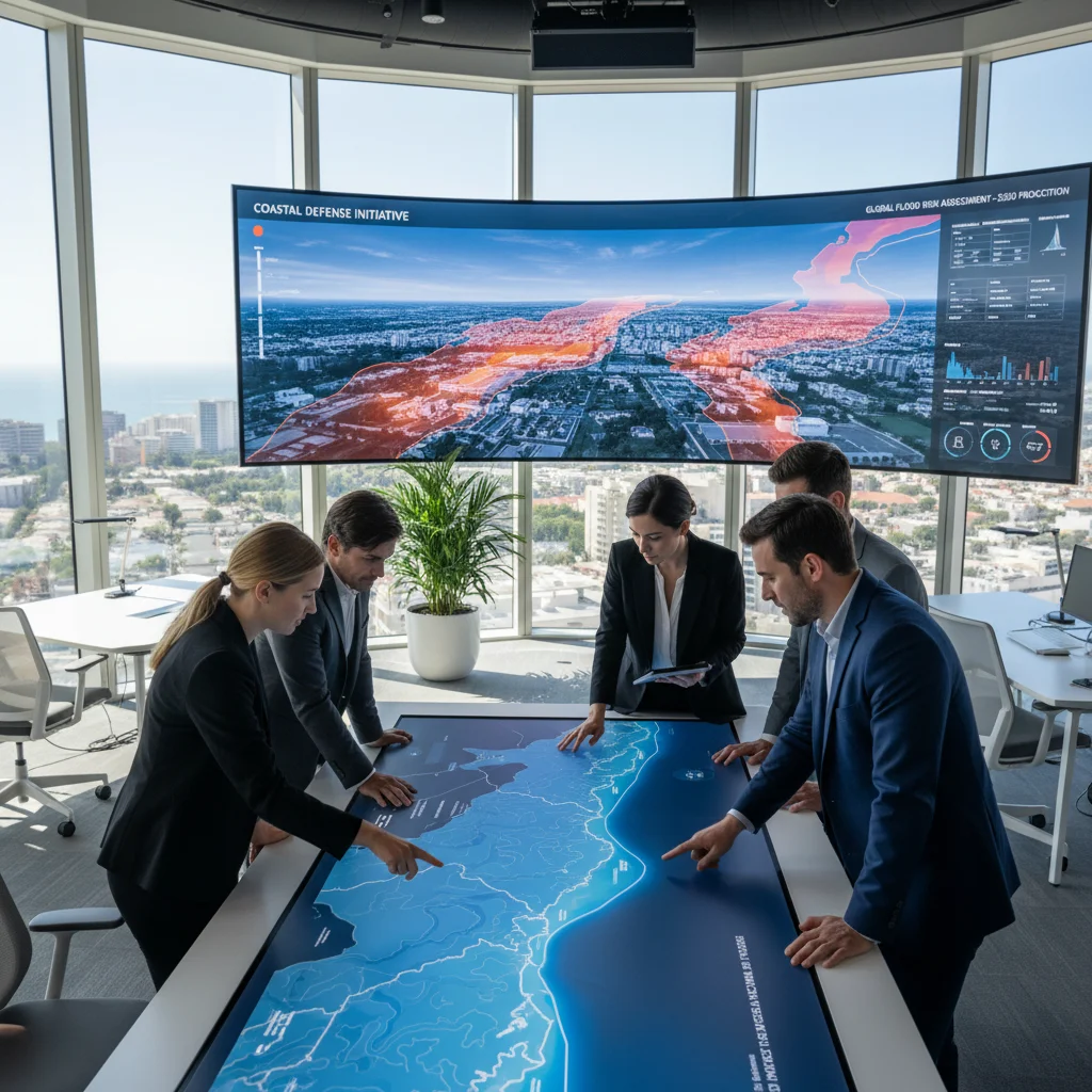Urban planners designing coastal protection infrastructure
