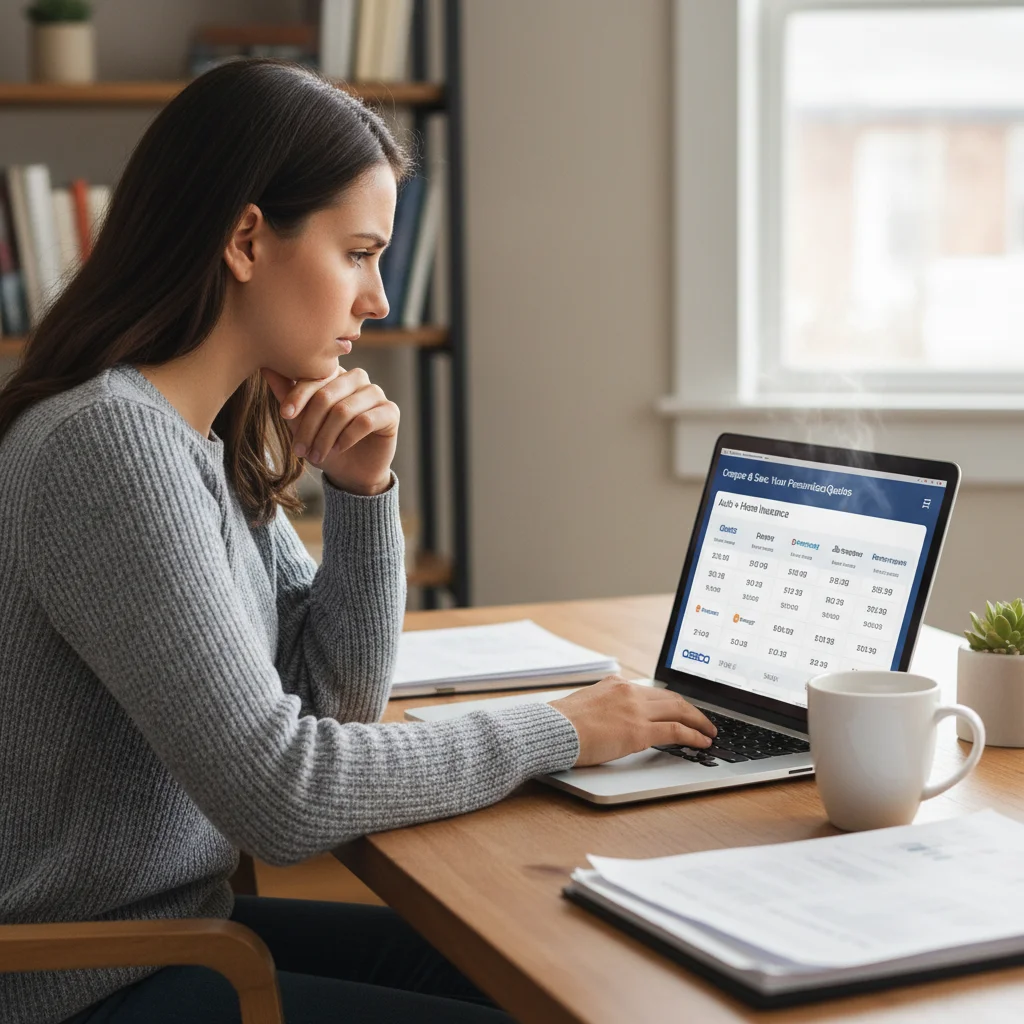 Person comparing various insurance quotes on a laptop, making an informed decision.