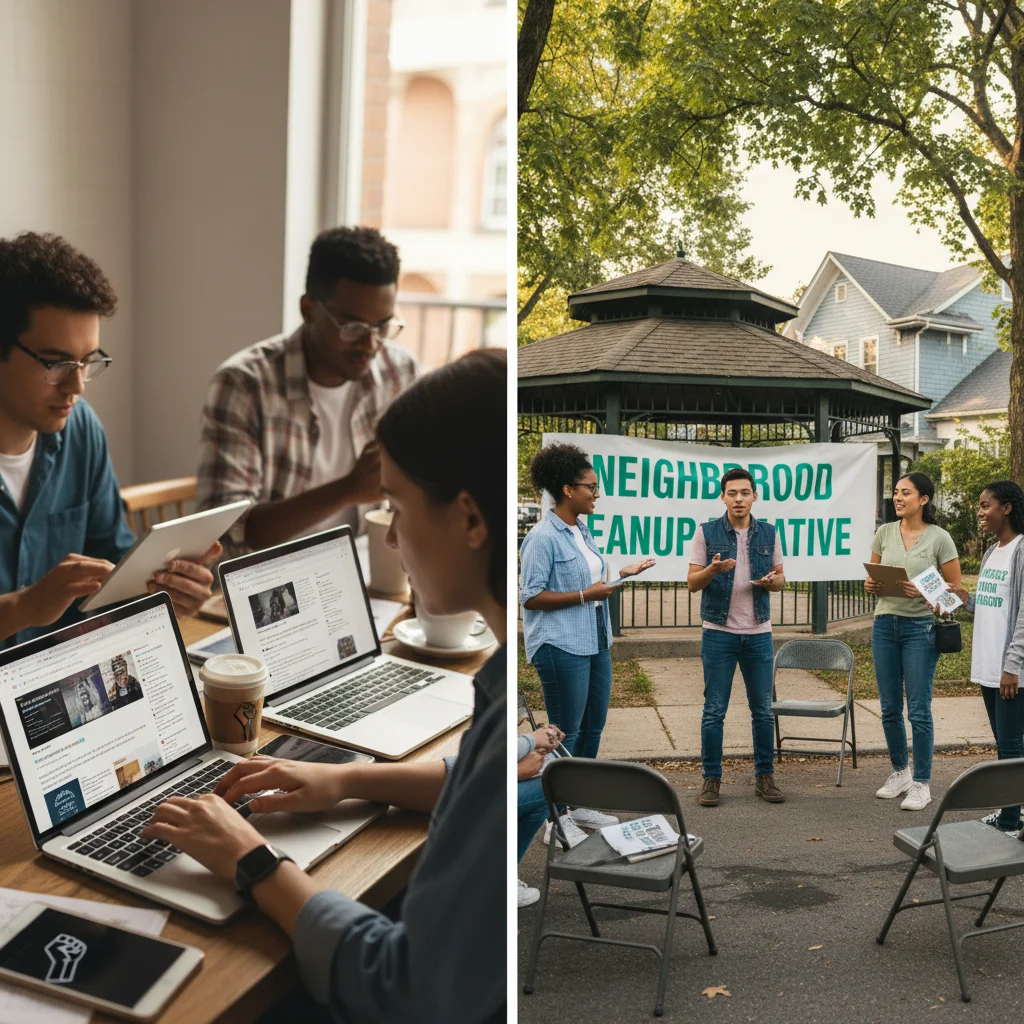 Young people engaged in both digital and community organizing for social change.