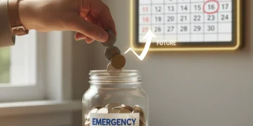 Building an Emergency Fund: How to Save 6 Months of Expenses by December 2026 Person saving money in an emergency fund jar for future financial security by December 2026.