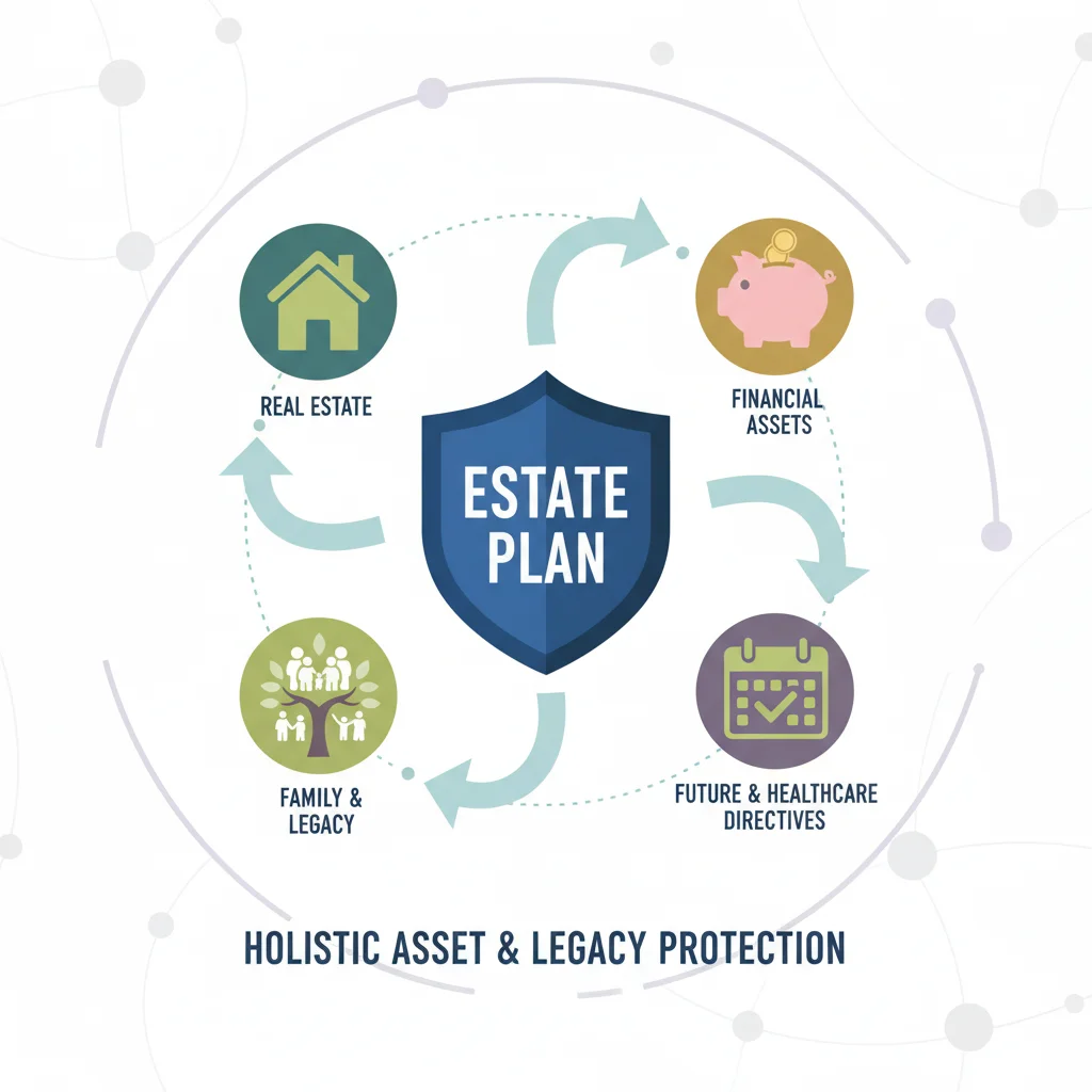 Infographic illustrating comprehensive estate planning components