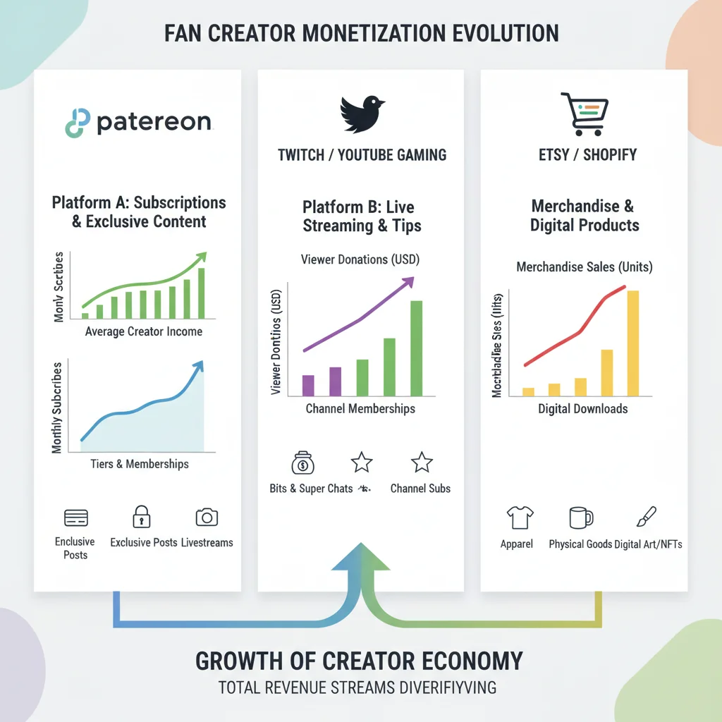 Infographic showing increasing monetization for fan creators on digital platforms