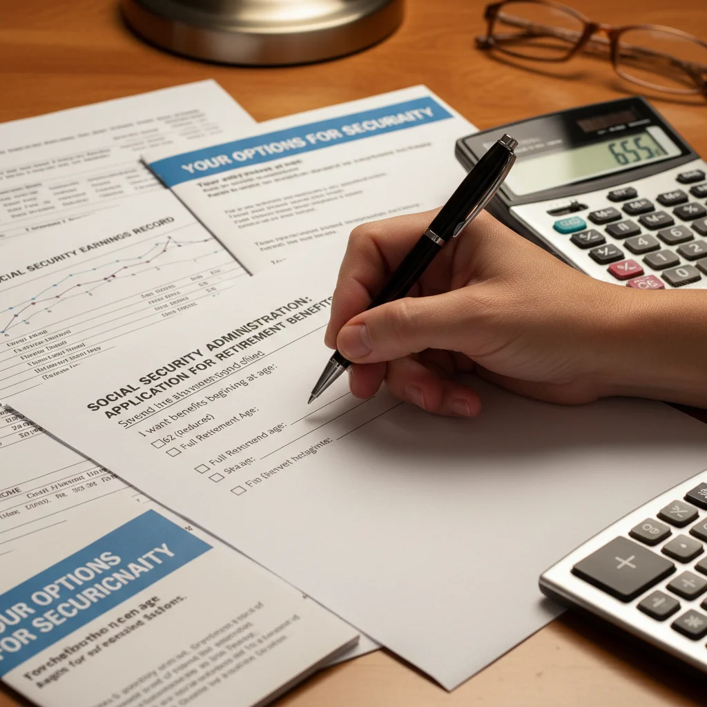 Hand filling out social security application forms