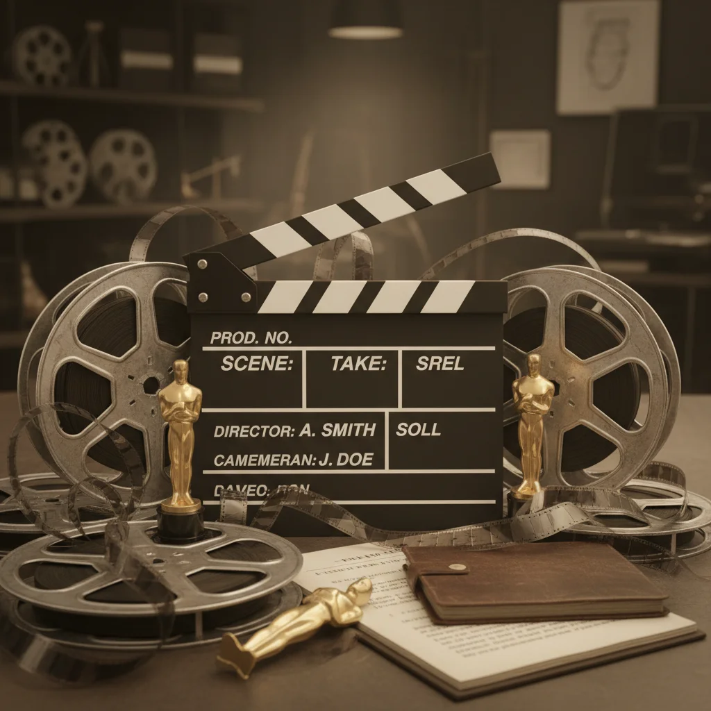 Director's clapboard and film reels symbolizing cinematic achievements