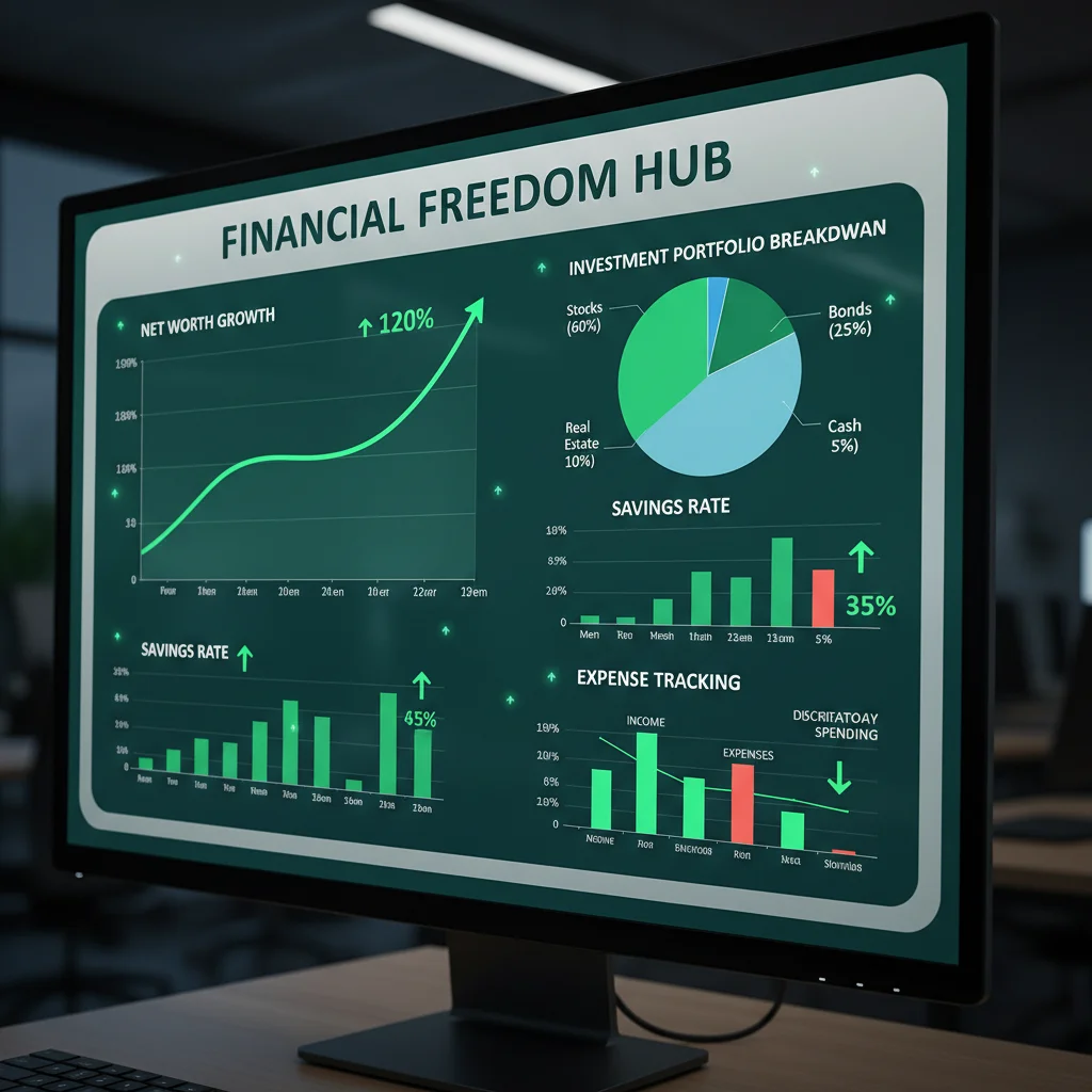 Digital financial dashboard showing net worth and investment growth