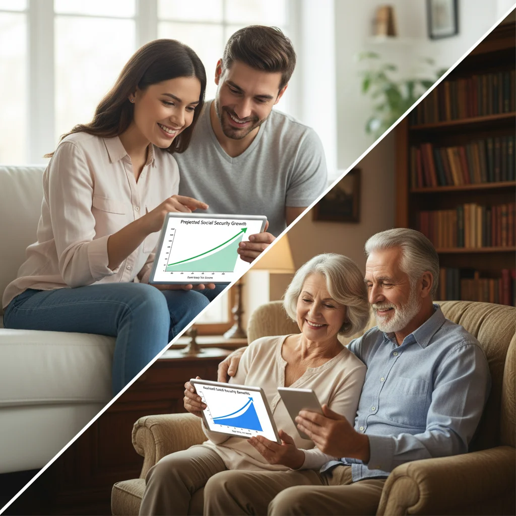 Couples reviewing long-term financial growth charts