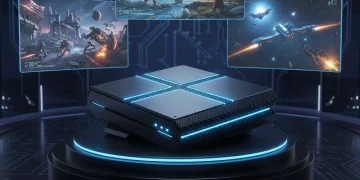 Next-Gen Gaming Consoles: Hardware Upgrades & Future Innovations Futuristic next-gen gaming console with advanced hardware and holographic game displays