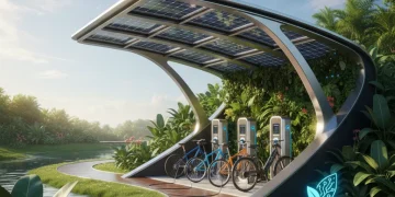 Sustainable Tech: 4 Eco-Friendly Gadgets Making an Impact in 2026 Futuristic solar charging station in a lush green environment