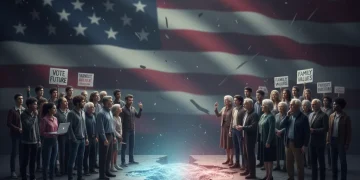 Bridging the Generational Divide: Understanding U.S. Political Polarization Generational political divide illustration with people separated by a symbolic chasm