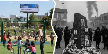 Contrasting scenes representing gun control policies and their societal effects in 2026