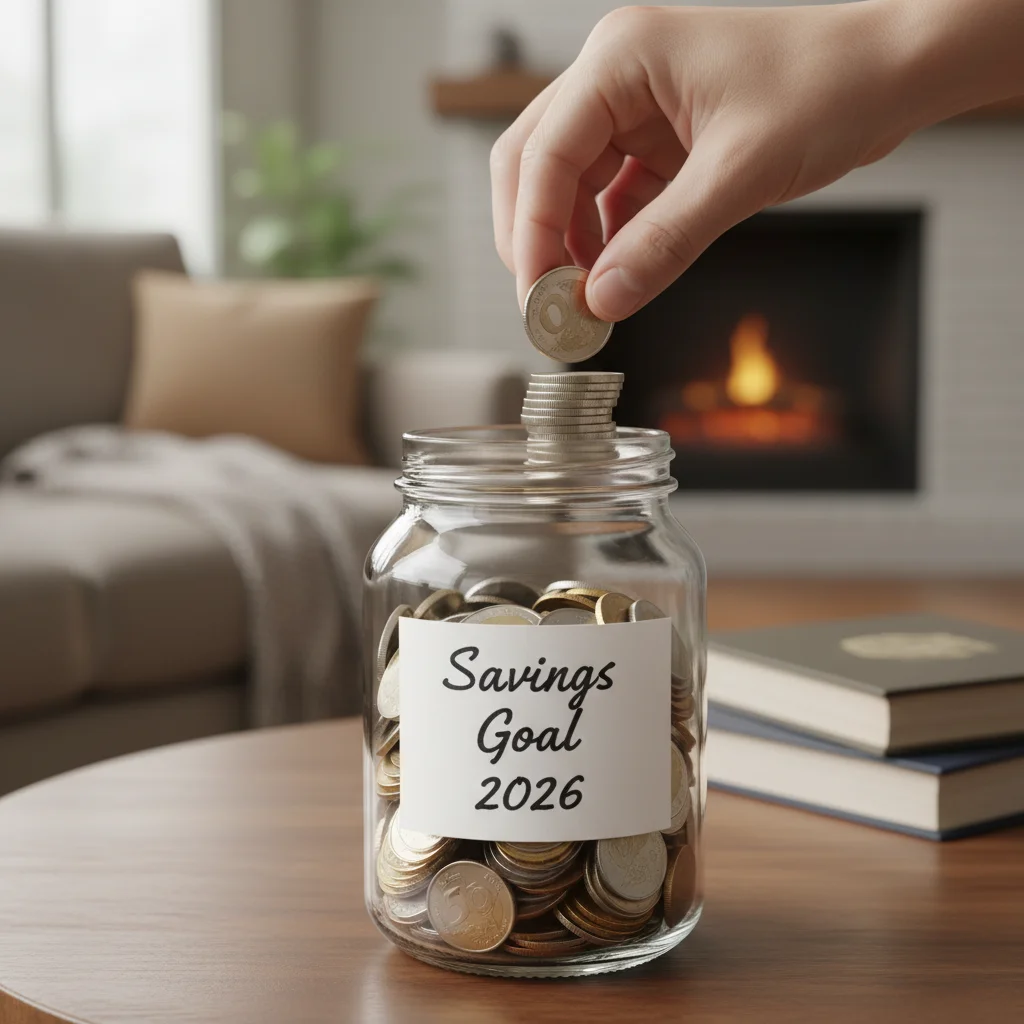 Hand putting coins into savings jar, reaching financial goals