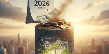Money being eroded by inflation with a 2026 calendar in the background, symbolizing financial challenge.