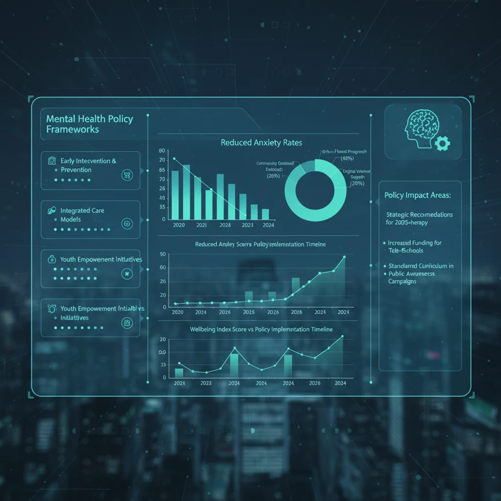 Digital display of mental health policy data and analytical charts.