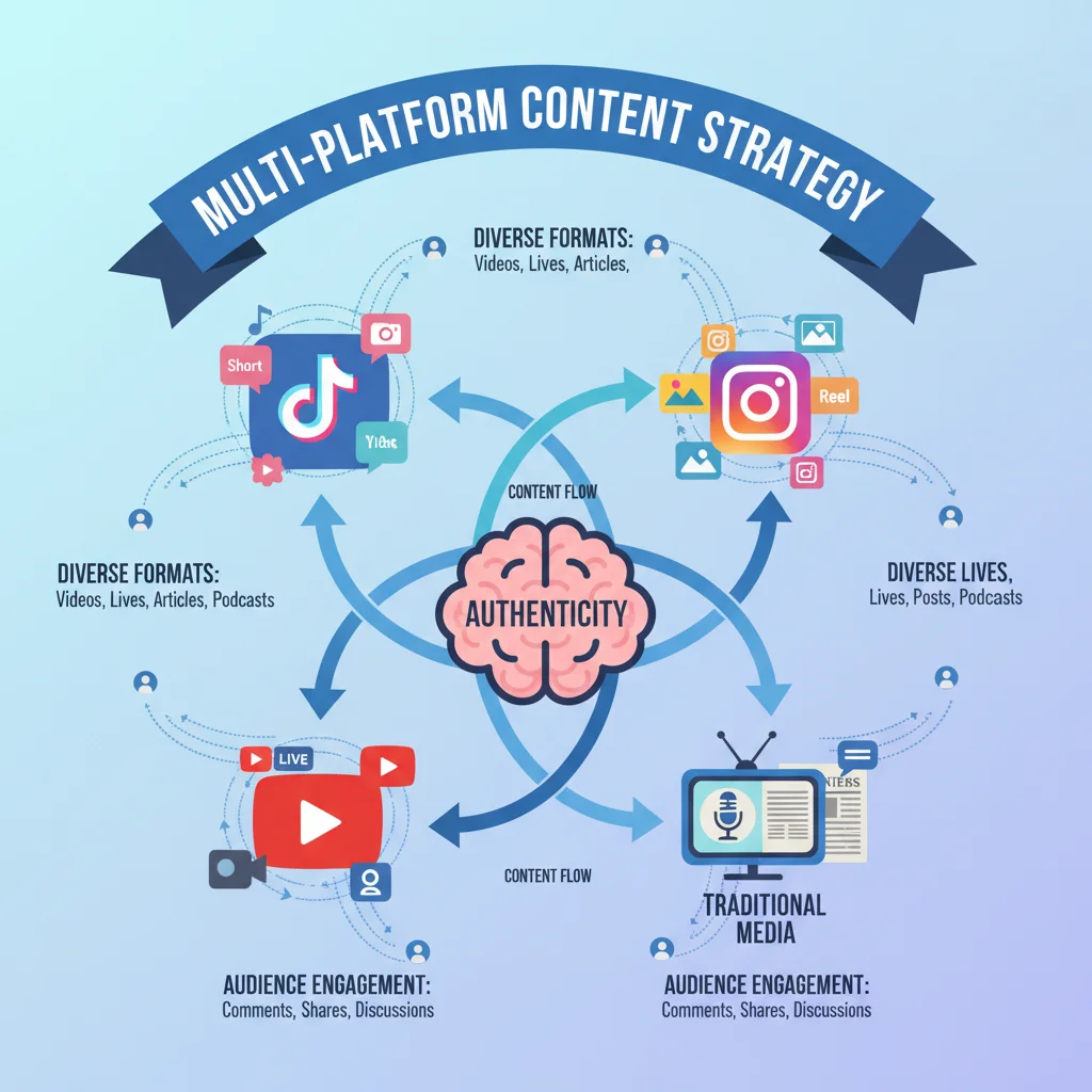 Multi-platform content strategy graphic for celebrity endorsements, highlighting authenticity and diverse formats.