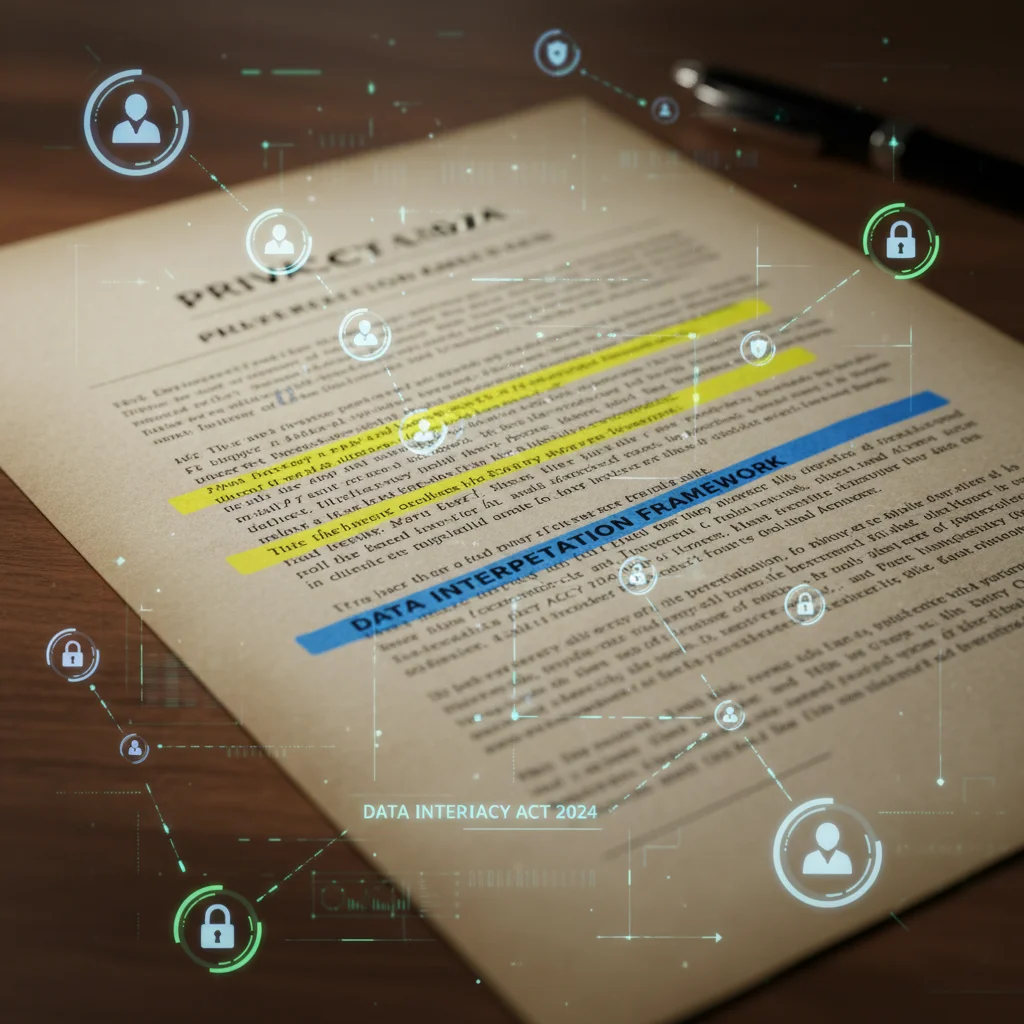 Complex legal document with data symbols, illustrating new privacy legislation.
