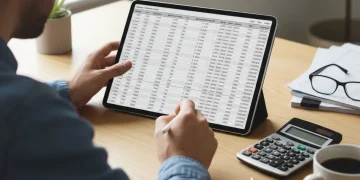 Person reviewing budget on tablet, smart money habits