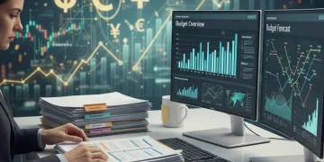 Person reviewing finances with charts and graphs, symbolizing effective personal budgeting and financial planning for savings goals.