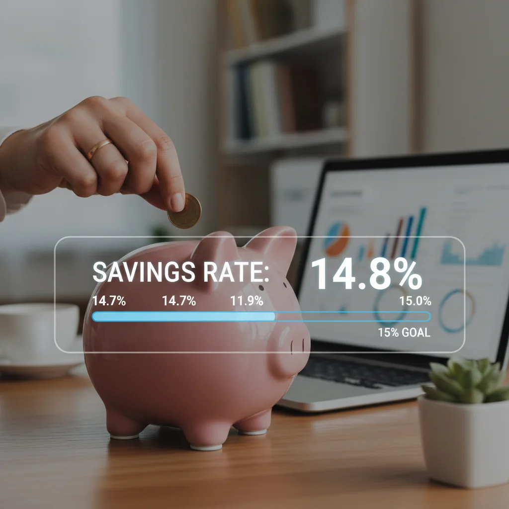 Hand putting coins into a piggy bank, representing the journey to a 15 percent savings rate.