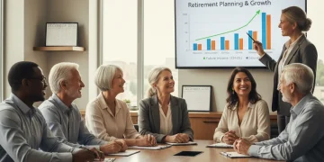Group of seniors with financial advisor discussing social security