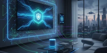 Cybersecurity Threats in 2026: 3 Practical Solutions to Protect Your Smart Devices Now Futuristic smart home protected by a digital shield, representing advanced cybersecurity for connected devices.