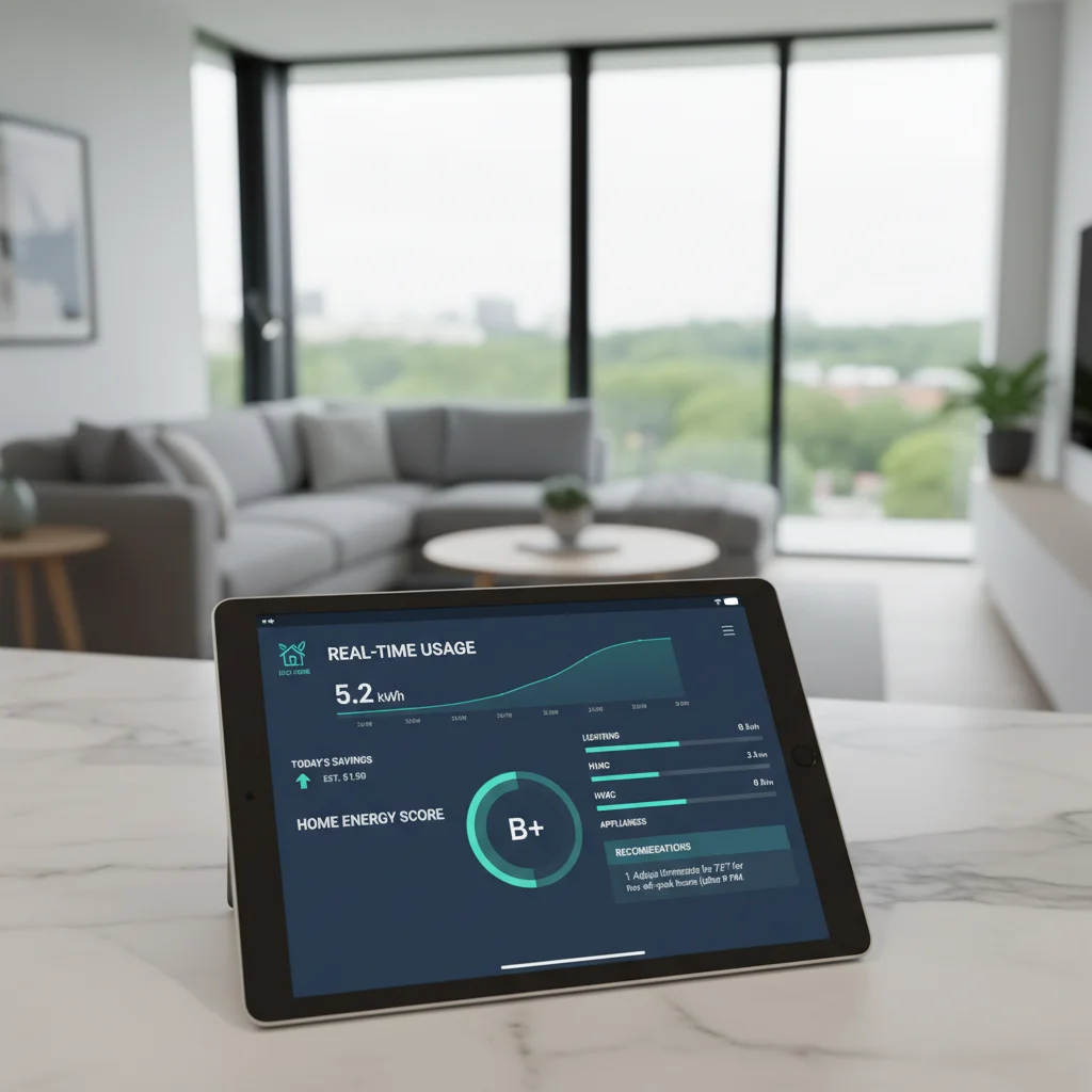 Smart home energy dashboard displaying real-time consumption