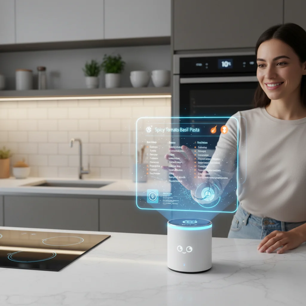Smart kitchen assistant projecting holographic recipe