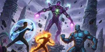 2026 Comic Book Adaptations: Major Releases & Cultural Impact Concept art of a diverse superhero team in action, hinting at a 2026 comic book movie.
