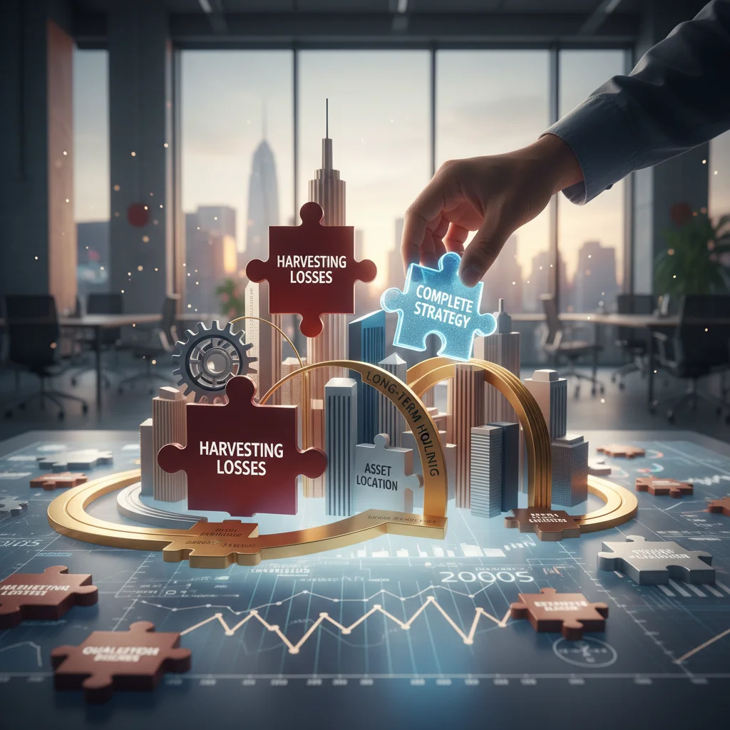 Puzzle pieces representing different tax strategies fitting together, illustrating a comprehensive tax minimization plan.