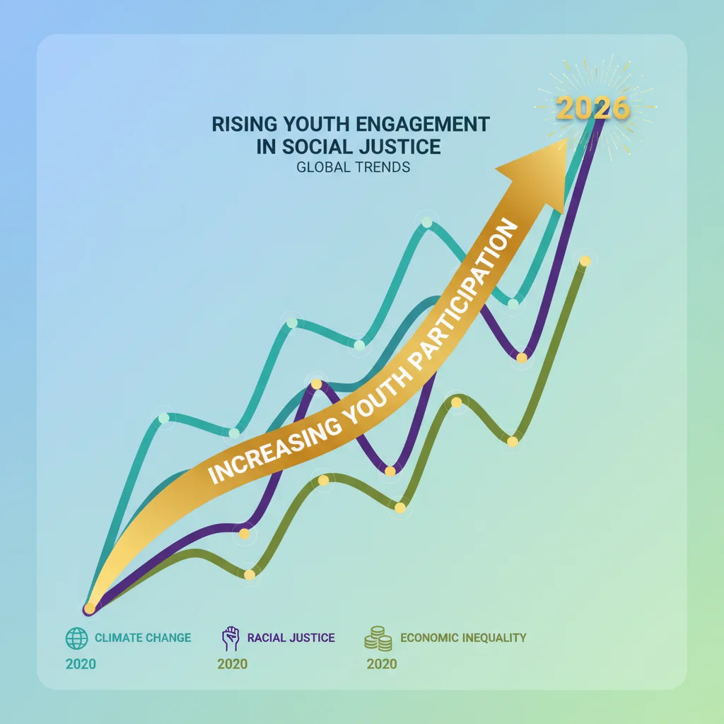 Infographic showing increasing youth engagement in social justice issues towards 2026.