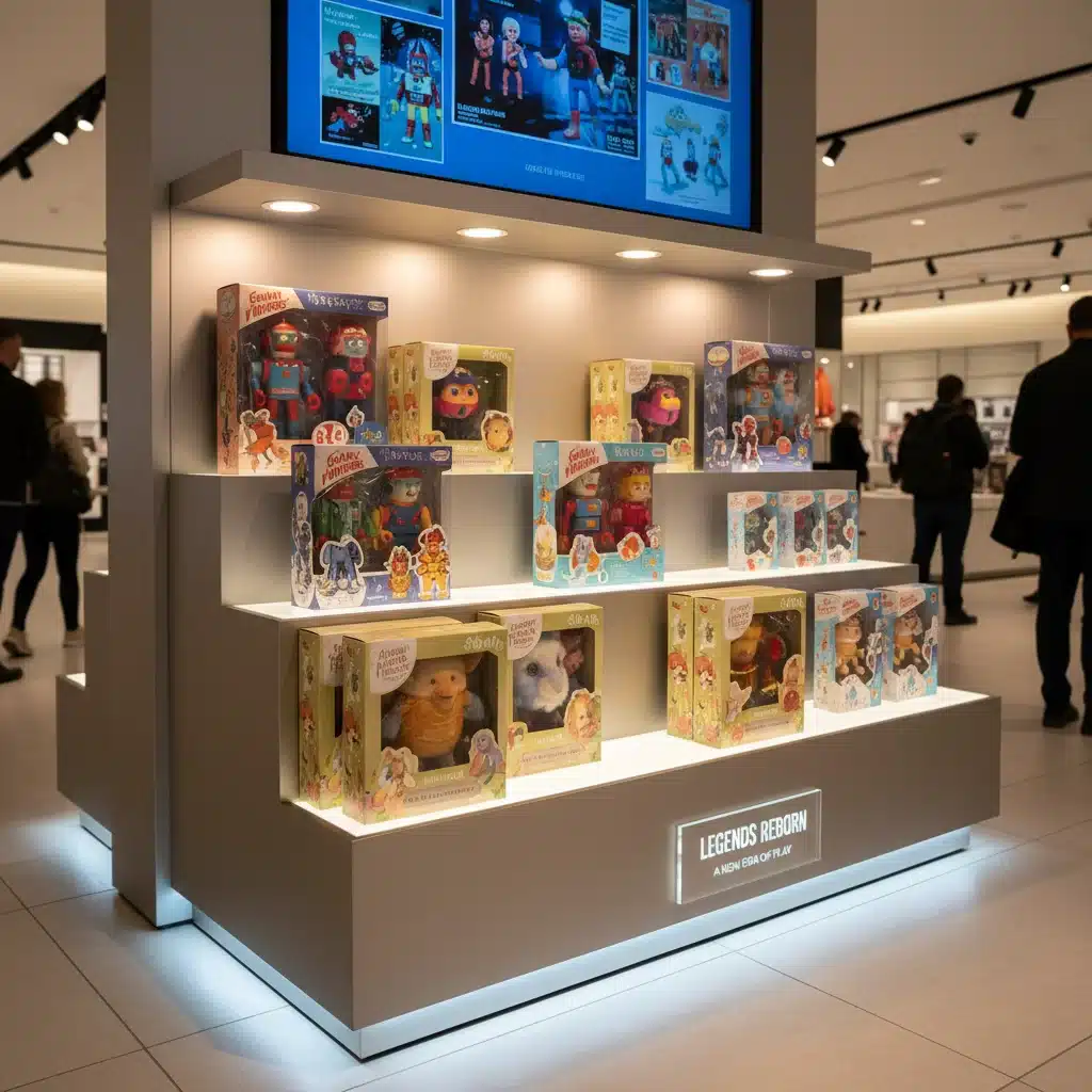 Modern display of re-released classic toy line, updated retro packaging
