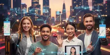 Diverse gig workers adapting to the evolving flexible workforce in an urban setting.